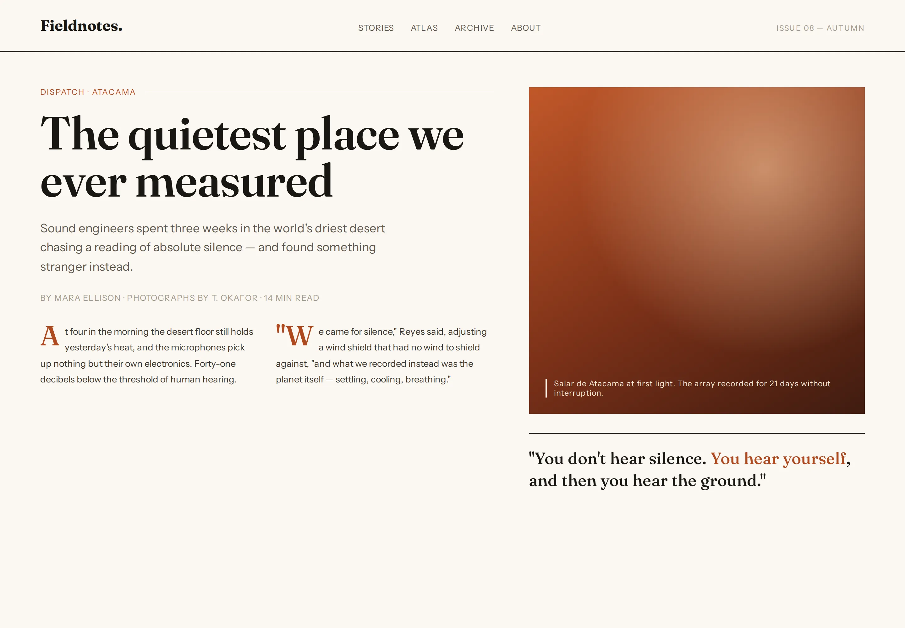 Fieldnotes — editorial site layout