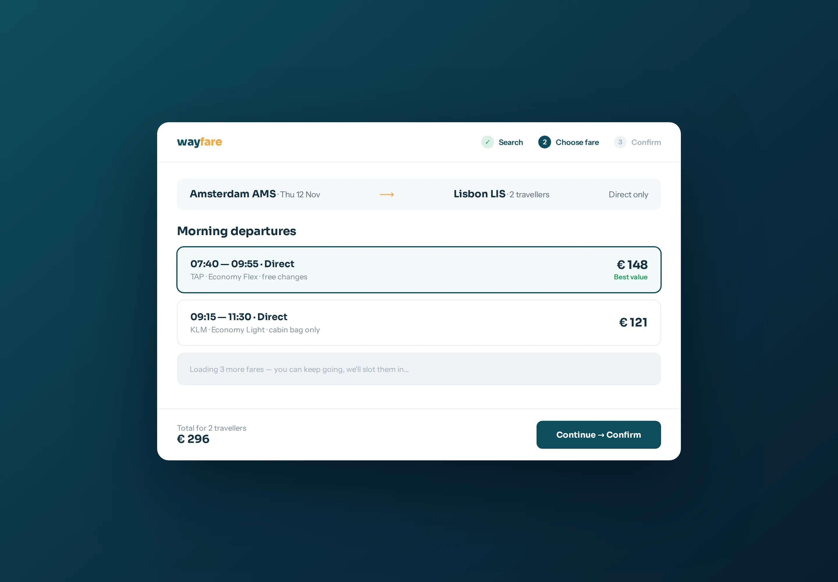 Wayfare — booking flow demo